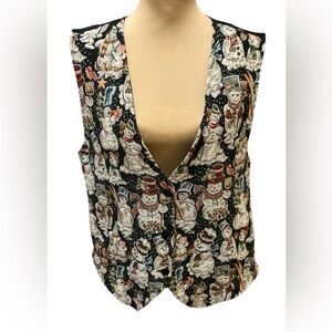 Vintage Women's Casual Corner Tapestry Snowman Button Front Grandma Vest 2X USA.